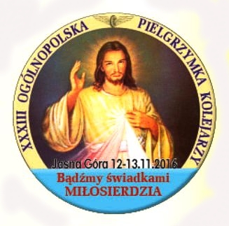 Znaczek pielgrzymkowy z XXXIII Pielgrzymki Kolejarzy na Jasną Górę w 2016 roku.